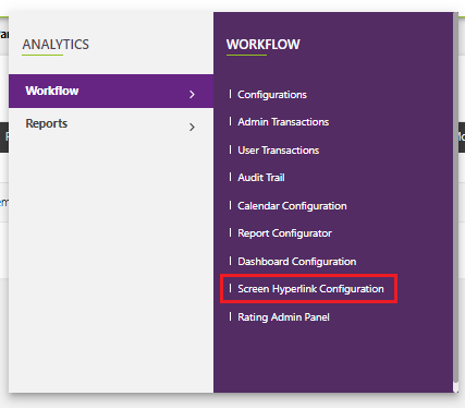 Screen Hyperlink Configuration